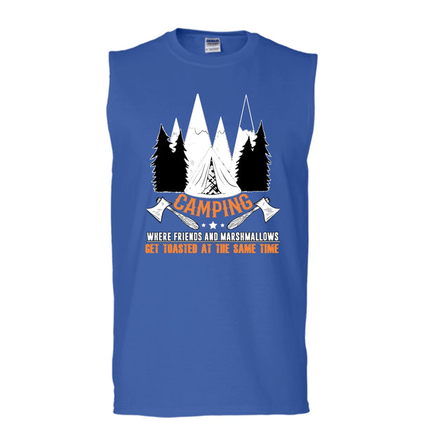 Camping T Shirt, Where Friends And Marshmalows Tank Top (Men's Cotton Sleeveless)