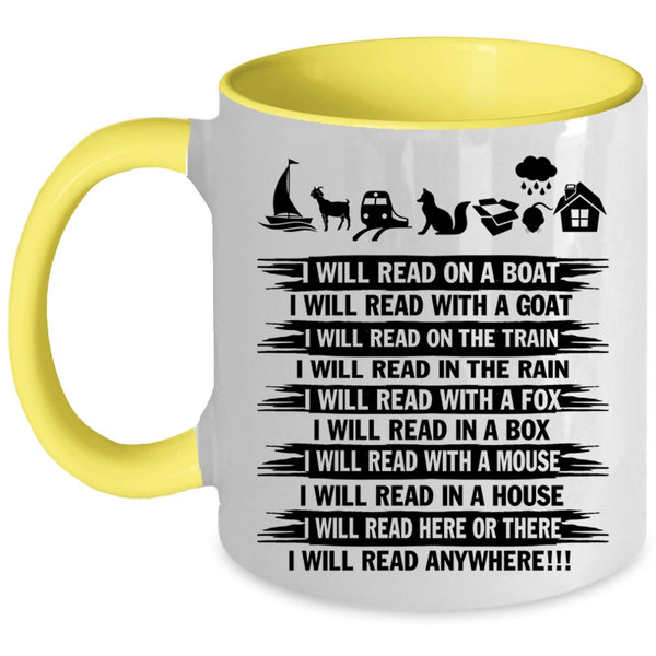 I Will Read Anywhere Coffee Mug, I Will Read On A Boat Accent Mug