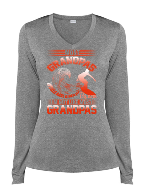 I'm Not Like Most Grandpas T Shirt, Being A Grandpa T Shirt, Cool Shirt (Ladies LS Heather V-Neck)