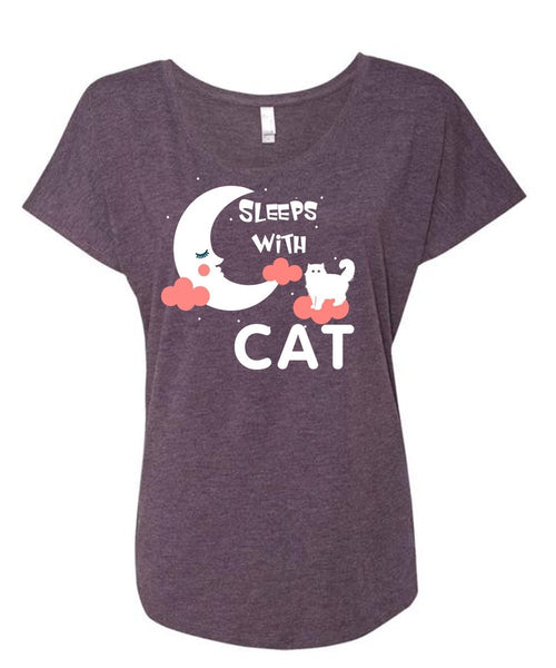 Sleeps With Cat T Shirt, My Pets T Shirt, I Love My Cat T Shirt (Ladies' Triblend Dolman Sleeve)