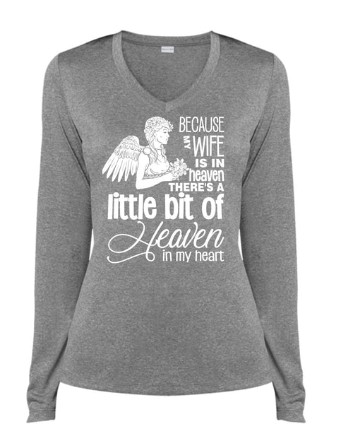 My Wife Is In Heaven T Shirt, I Love My Wife T Shirt, Cool Shirt (Ladies LS Heather V-Neck)