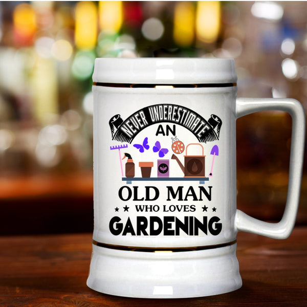 Cool Gift For Grandpa Beer Stein 22oz, Old Man Loves Gardening Beer Mug