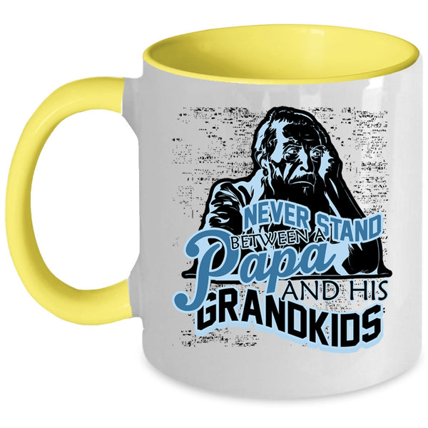 Papa Coffee Mug, Never Stand Between A Papa And His Grandkids Accent Mug