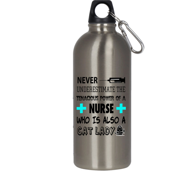 The Tenacious Power Of A Nurse 20 oz Stainless Steel Bottle,Cat Lady Outdoor Sports Water Bottle