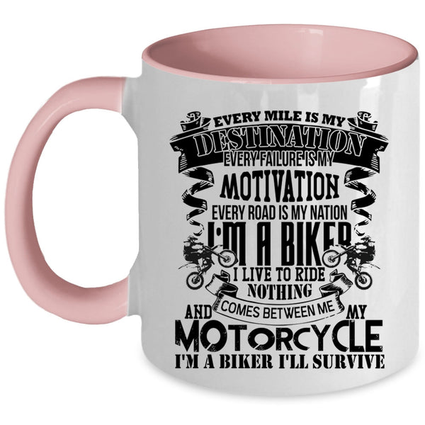 I'm A Biker Coffee Mug, Every Mile Is My Destination Accent Mug