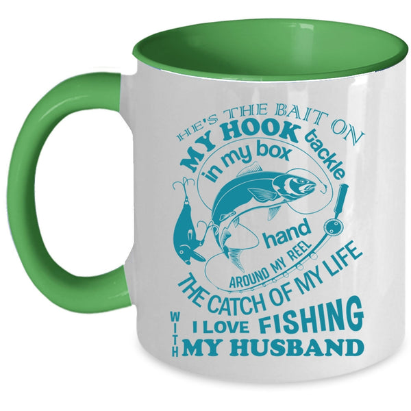Marrying Coffee Mug, I Love Fishing With My Husband Accent Mug
