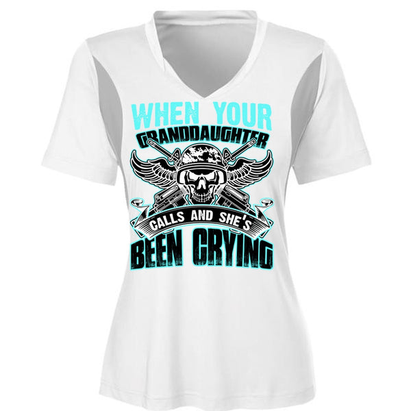 When Your Granddaughter Calls T Shirt, Being A Grandkid T Shirt, Cool Shirt (Ladies LS Heather V-Neck)