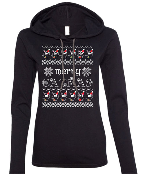Merry Catmas T Shirt, This Girl Loves Christmas T Shirt (Anvil Ladies Ringspun Hooded)