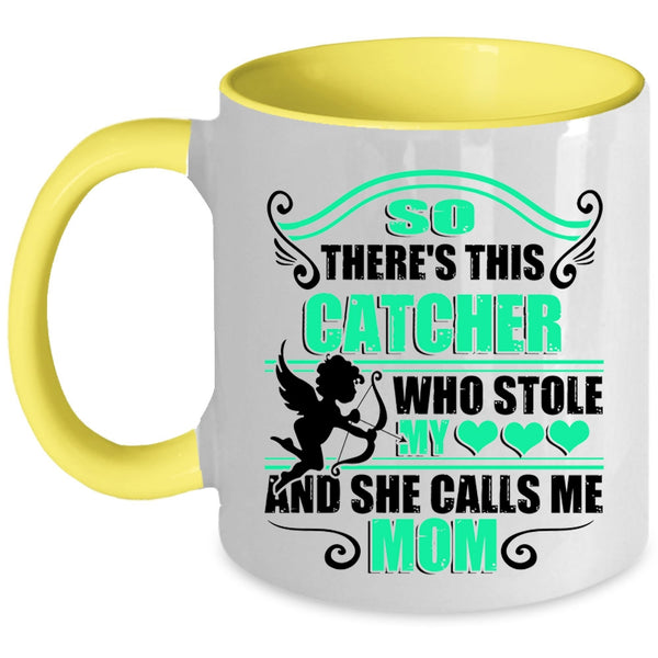 She Calls Me Mom Coffee Mug, This Catcher Stole My Heart Accent Mug