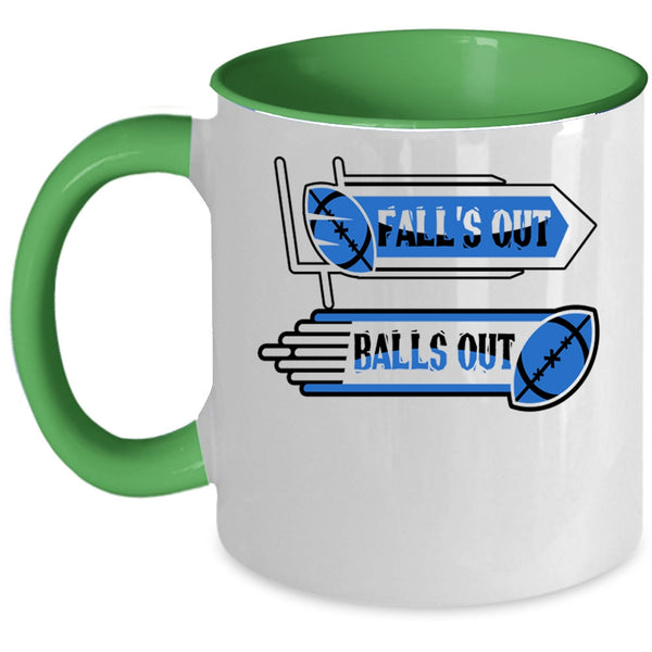 Funny Rugby Players Coffee Mug, Fall's Out Balls Out Accent Mug