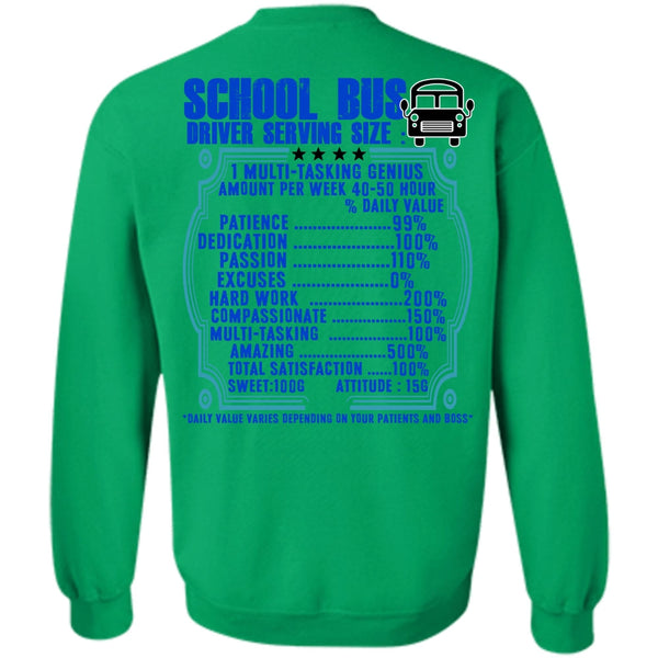 I Love Bus T Shirt, School Bus Driver Serving Size Sweatshirt