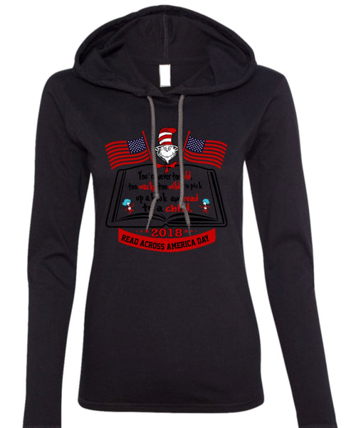 The Cat in the Hat T Shirt, Book And Read T Shirt, Dr. Seuss T Shirt, I Love Reading T Shirt (Anvil Ladies Ringspun Hooded)