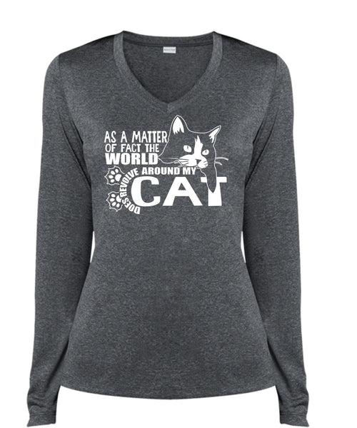 World Does Revolve Around My Cat T Shirt, My Pets T Shirt, Cool Shirt (Ladies LS Heather V-Neck)