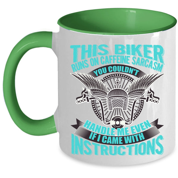 Awesome Bikers Coffee Mug, This Biker Runs On Caffeine Sarcasm Accent Mug
