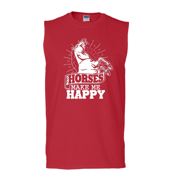 Horses Make Me Happy T Shirt, I Love Horses Tank Top (Men's Cotton Sleeveless)