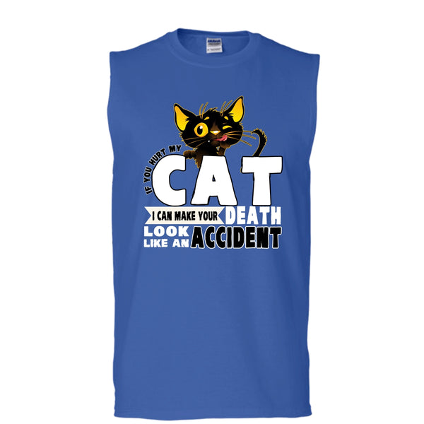If You Hurt My Cat T Shirt, Coolest Cat Lover Tank Top (Men's Cotton Sleeveless)