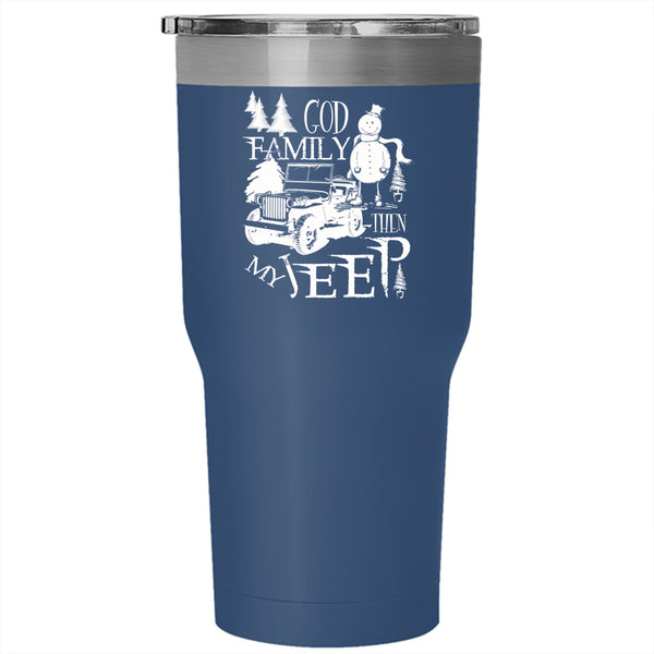 God Family Then My Jeep Tumbler 30 oz Stainless Steel, Cute Christmas Travel Mug