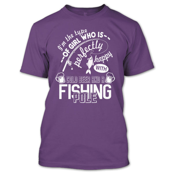 Pretty Happy With Cool Beer T Shirt, A Fishing Pole T Shirt
