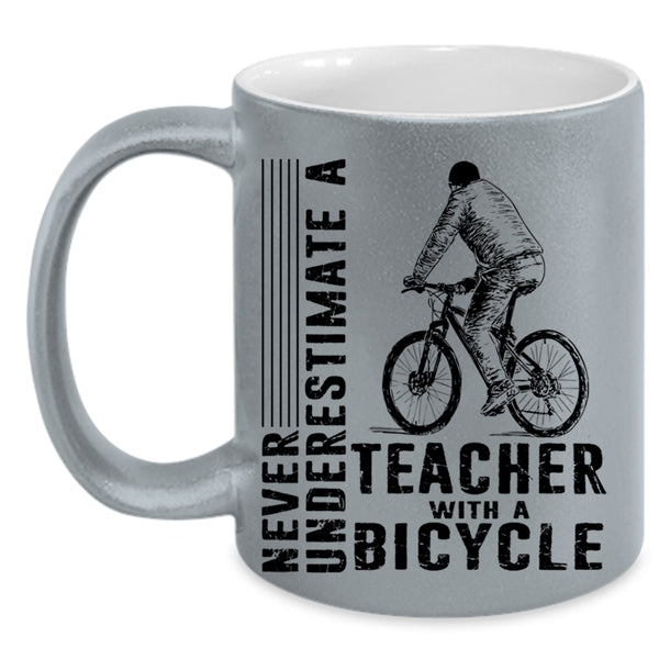 Cool Teacher Coffee Mug, Teacher With A Bicycle Accent Mug