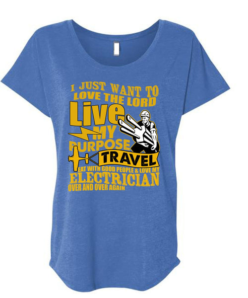 Love My Electrician T Shirt, Love The Lord T Shirt, Cool Shirt (Ladies' Triblend Dolman Sleeve)