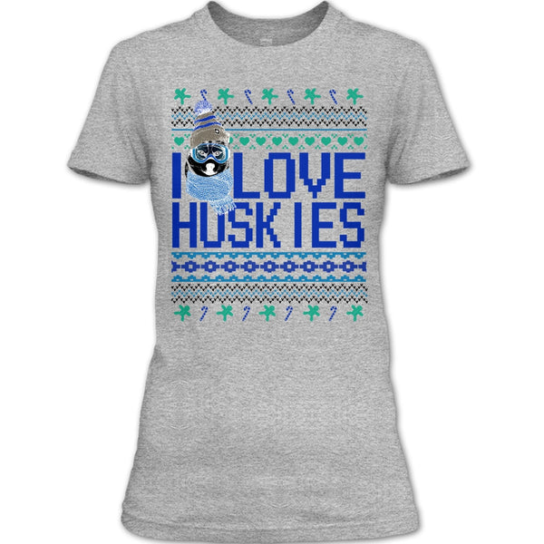 I Love Huskies T Shirt, Dog Merry Christmas T Shirt