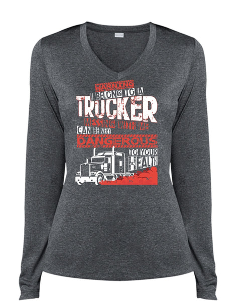 I Belong To A Trucker T Shirt, Being A Trucker T Shirt, Cool Shirt (Ladies LS Heather V-Neck)