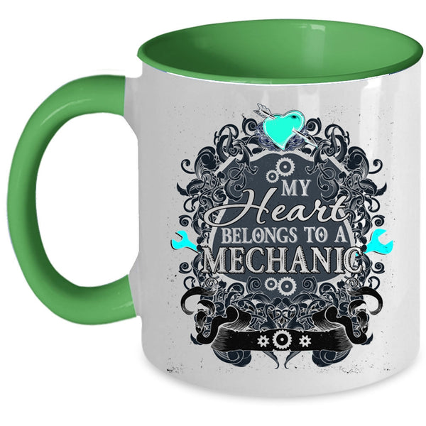 Cute Mechanic Coffee Mug, My Heart Belongs To A Mechanic Accent Mug