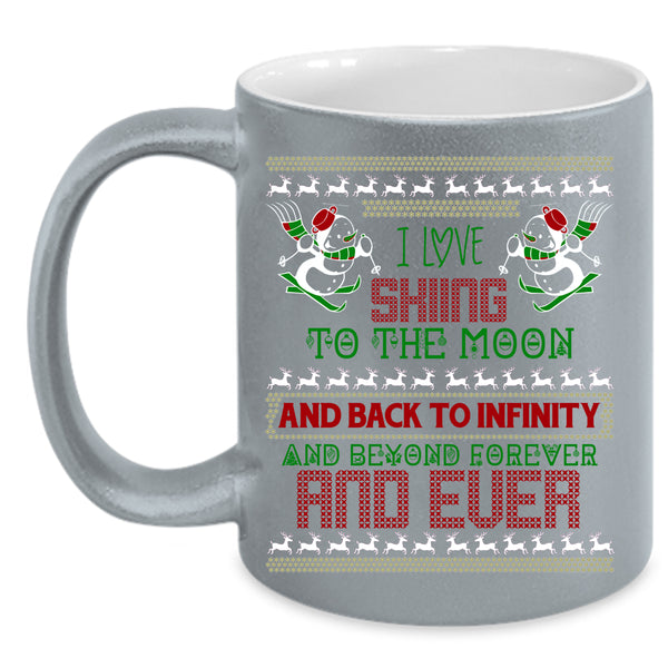 I Love Skiing To The Moon And Back Coffee Mug, Cute Christmas Coffee Cup