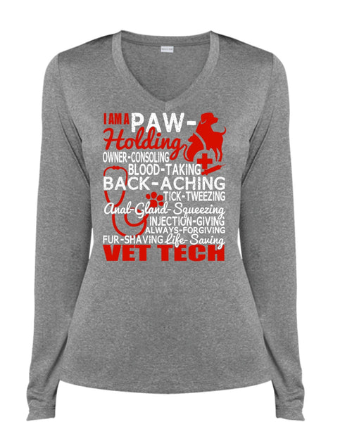 Saving Vet Tech T Shirt, I Am A Paw-Holding T Shirt, Cool Shirt (Ladies LS Heather V-Neck)