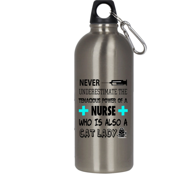 The Tenacious Power Of A Nurse 20 oz Stainless Steel Bottle,Who Is Also A Cat Lady Outdoor Sports Water Bottle