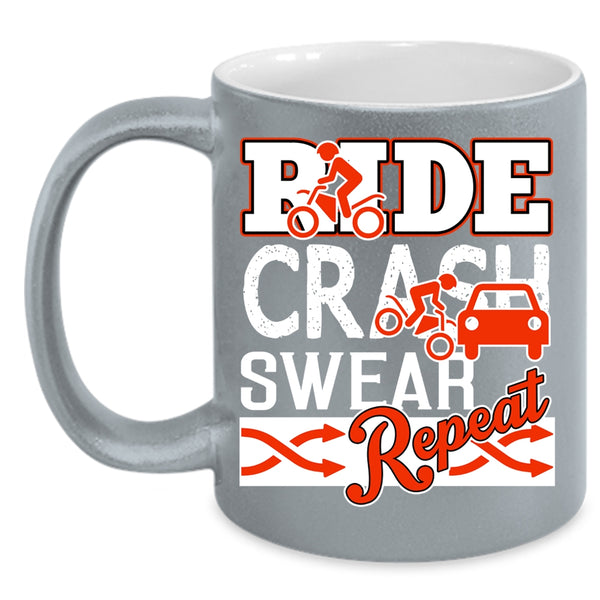 Ride Crash Swear Repeat Coffee Mug, Cool Riding Coffee Cup
