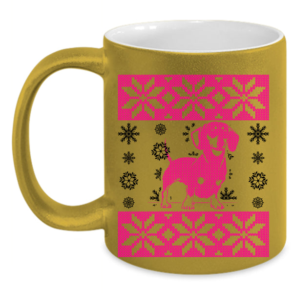 Ugly Christmas Coffee Mug, Cute Dachshund Accent Mug