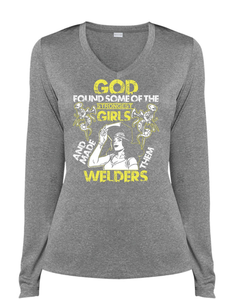 Made Them Welders T Shirt, Strongest Girls T Shirt, Cool Shirt (Ladies LS Heather V-Neck)