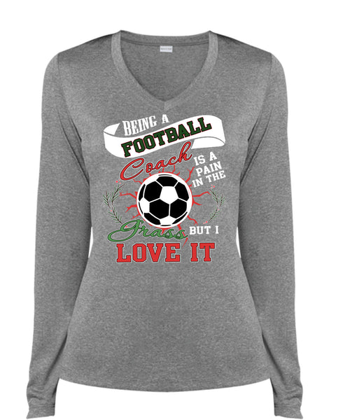 Being A Football Coach T Shirt, I Grass Live It T Shirt, Cool Shirt (Ladies LS Heather V-Neck)