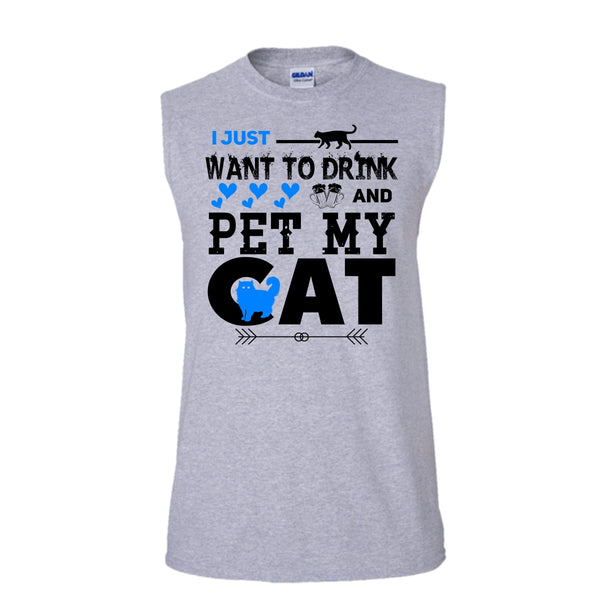 I Just Want To Drink And Pet My Cat Shirt, I Love Cat Shirt (Men's Cotton Sleeveless)