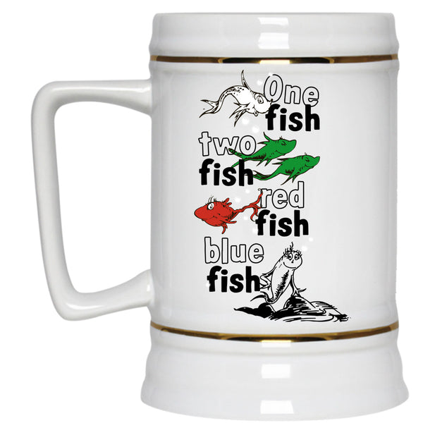 Funny Animals Dr. Seuss Cup, Read Across America Mug, Red Fish Blue Fish Cup
