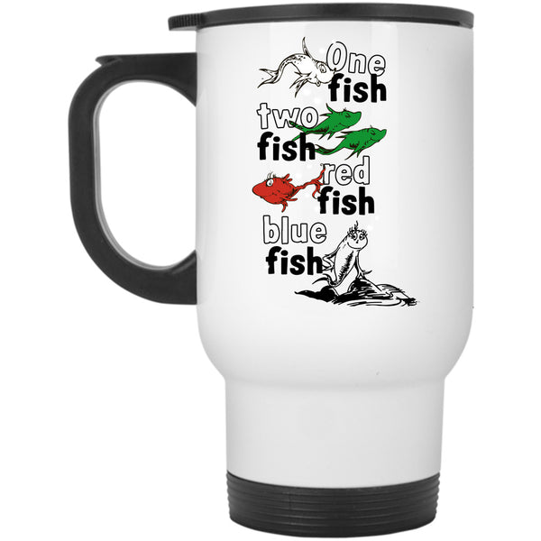 Funny Animals Dr. Seuss Cup, Read Across America Mug, Red Fish Blue Fish Cup
