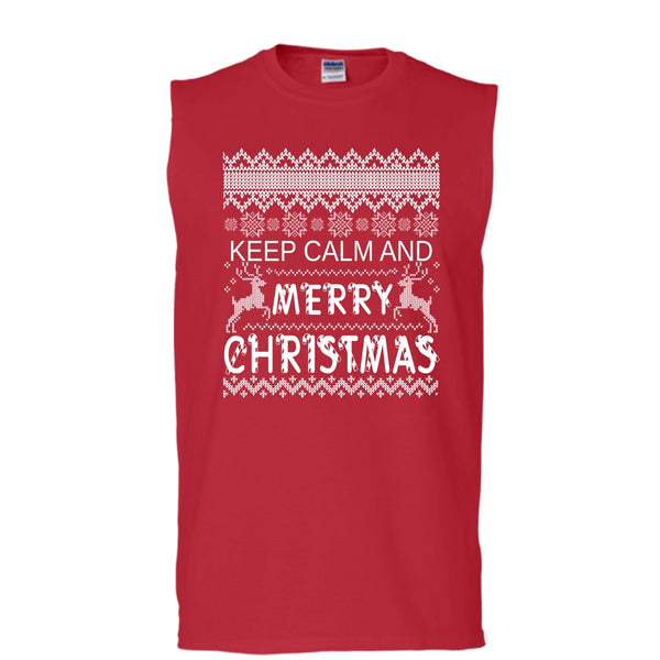 Keep Calm And Merry Christmas T Shirt, Keep Calm T Shirt, Cool T Shirt (Men's Cotton Sleeveless)
