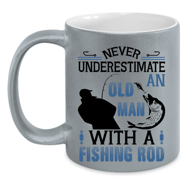 Funny Fishing Rod Coffee Mug, An Old Man With A Fishing Rod Accent Mug