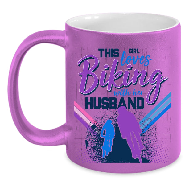 Cute Love Coffee Mug, This Girl Loves Biking With Her Husband Accent Mug