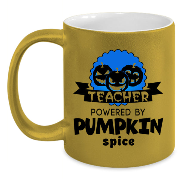 Cool Halloween Coffee Mug, Teacher Powered By Pumpkin Spice Accent Mug