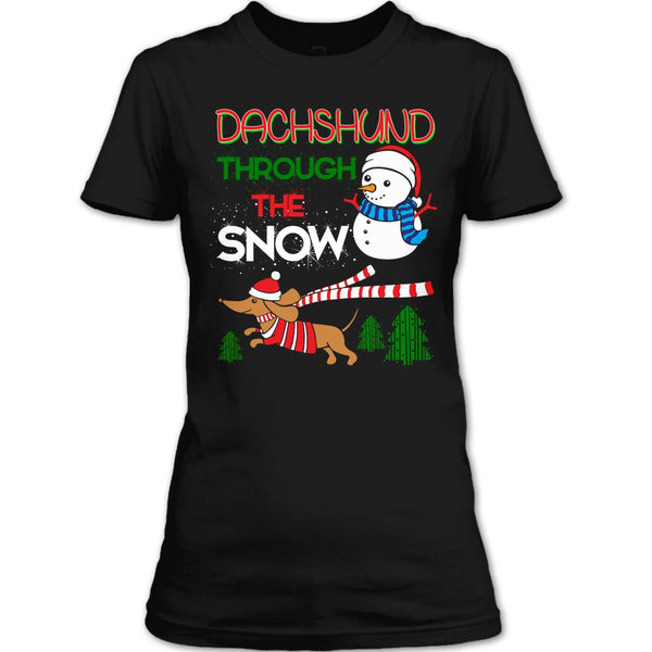 Dachshund Through The Snow T Shirt, Coolest Merry Christmas T Shirt