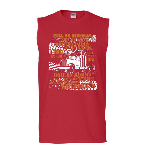 Roll On Momma T Shirt, Coolest Trucker Tank Top (Men's Cotton Sleeveless)