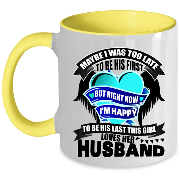 Cute Wedding Coffee Mug, This Girl Loves Her Husband Accent Mug