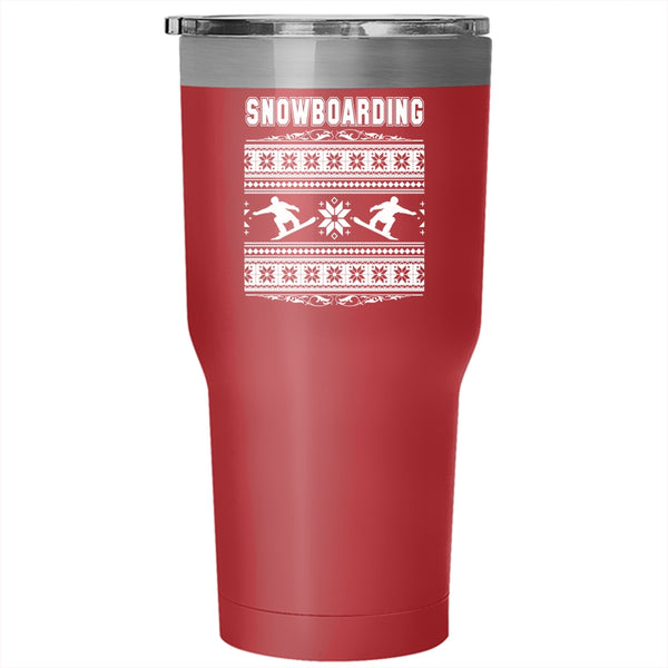 Snowboarding Tumbler 30 oz Stainless Steel, Merry Little Christmas Travel Mug