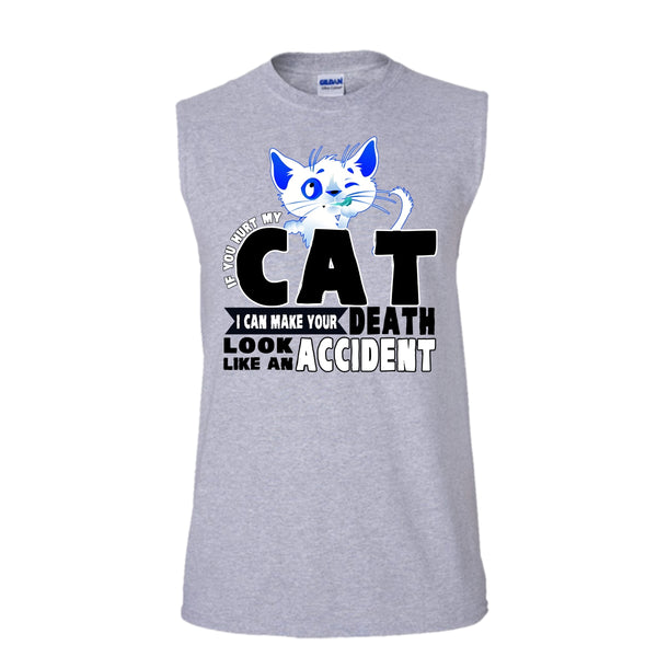 If You Hurt My Cat T Shirt, Funny Cat Tank Top (Men's Cotton Sleeveless)