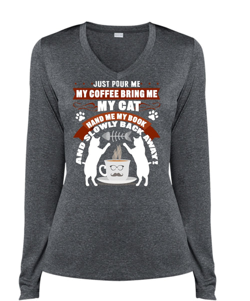 My Coffee Bring Me My Cat T Shirt, My Favorite T Shirt, Cool Shirt (Ladies LS Heather V-Neck)