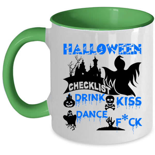 Drink Kiss Coffee Mug, Halloween Checklist Accent Mug