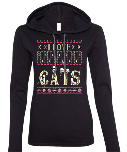 I Love Cats T Shirt, This Girl Loves Christmas T Shirt (Anvil Ladies Ringspun Hooded)
