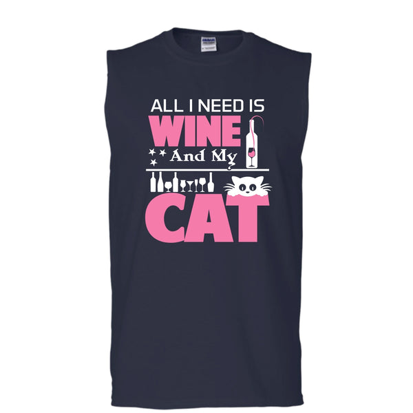 All I Need Is Wine And My Cat Shirt, Cool Cat Shirt (Men's Cotton Sleeveless)